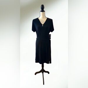 Jones New York Signature Black Dress Short Sleeve- Knee Length Size Large NWT